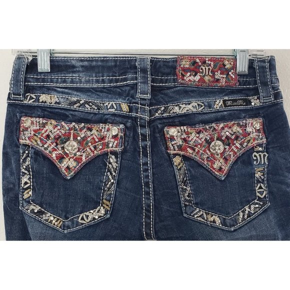 Miss Me Women's Signature Skinny  Jeans Blue Paisley Design Size 26 - Picture 3 of 8